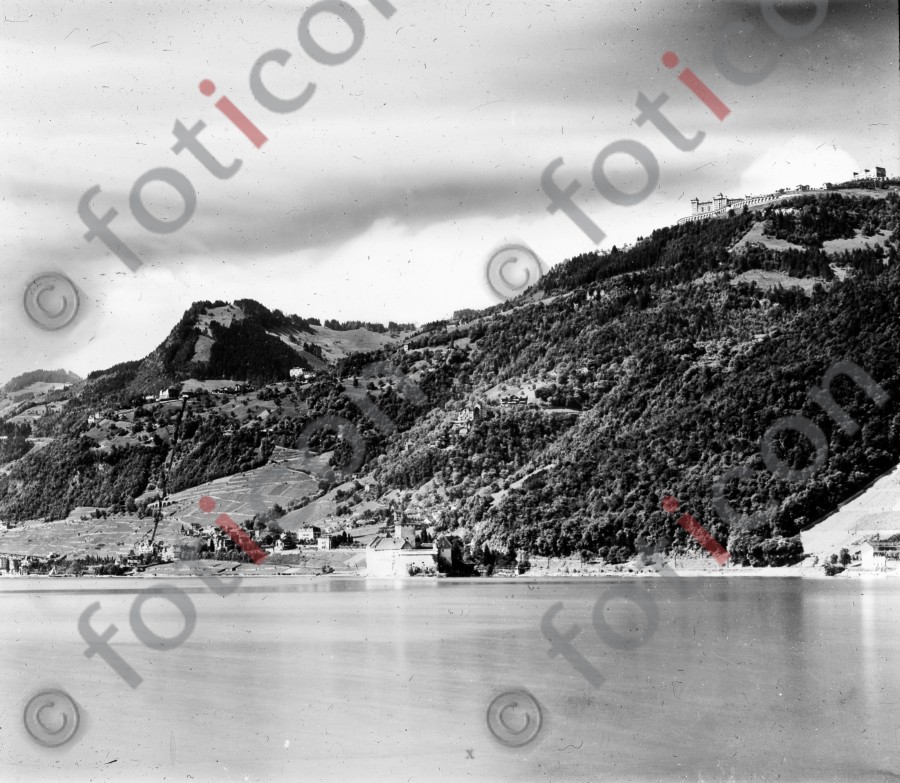 Territet und Chillon ; Territet and Chillon - Foto simon-73-006-sw.jpg | foticon.de - Bilddatenbank für Motive aus Geschichte und Kultur